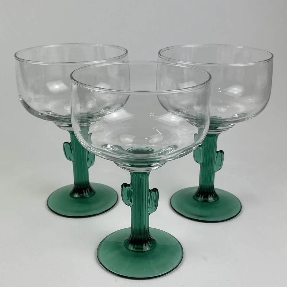 Libbey Cactus Stemmed Margarita Glass Set of 3 6.25x4